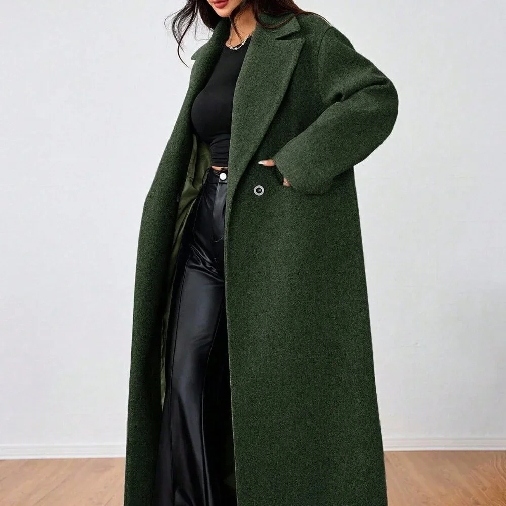 Army Green Casual Women's Lapel Long Coat